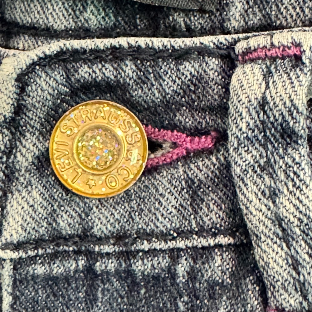 Levi's Blue Distressed Straight-Leg Jeans With Adjustable Waist and Embroidery. - Picture 5 of 13